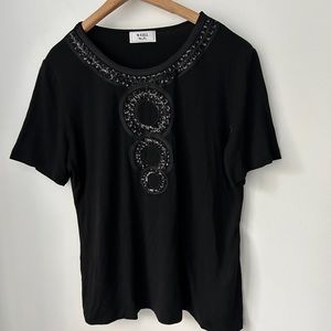 Weill Paris Black Sequin Embellished Short Sleeve Top T Shirt Tee